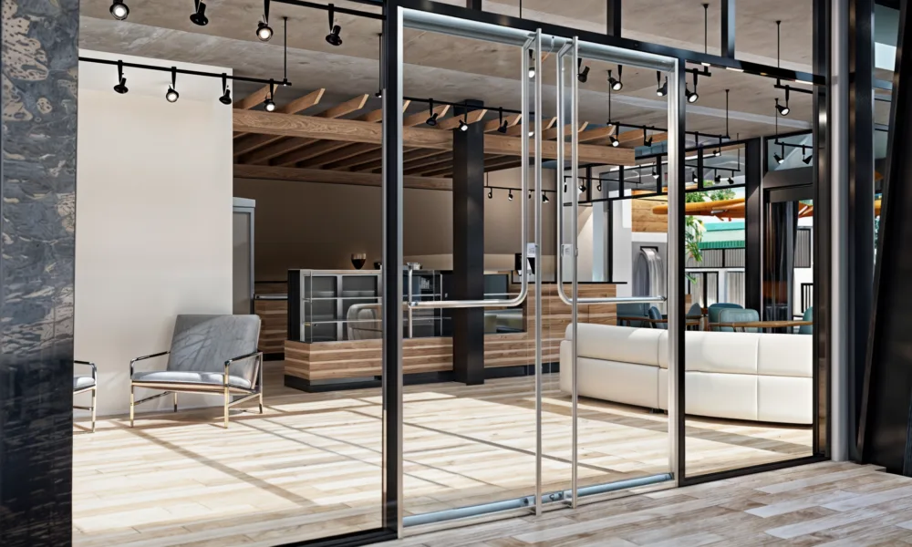 Commercial glass doors often appear fully functional at handover, but performance issues can emerge later under constant use, heavy foot traffic, or installation misalignment. This image should illustrate the idea that visual simplicity in commercial entrances does not always guarantee reliable operation in real-world conditions.