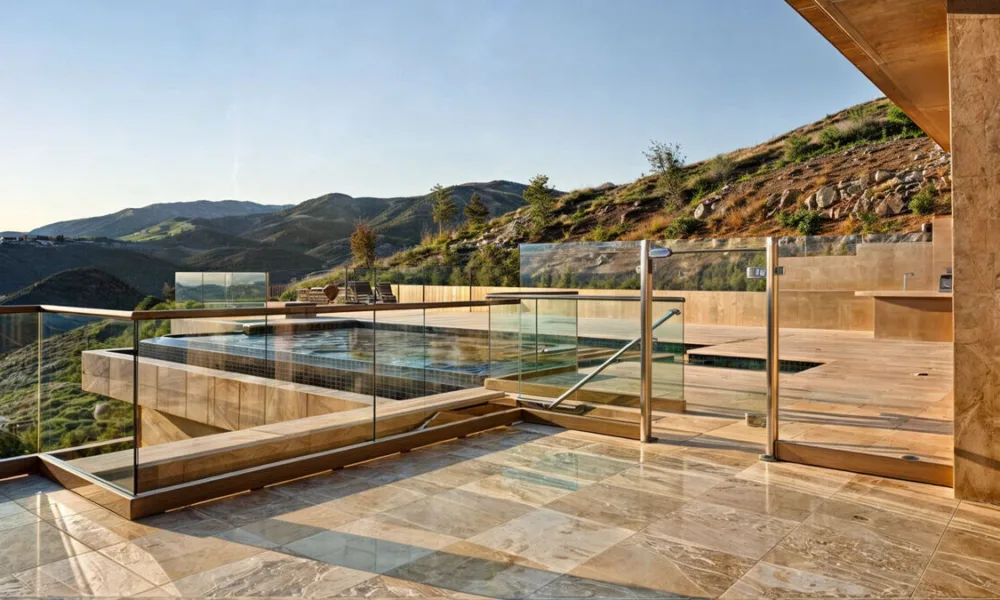 Glass and aluminum handrail solutions are often chosen for their durability, open appearance, and ability to support safe circulation without adding visual heaviness.