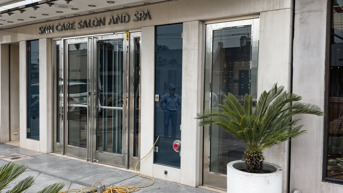 A premium editorial visual about the shift from traditional metal shutters to modern storefront protection designed for security, visibility, and business continuity.