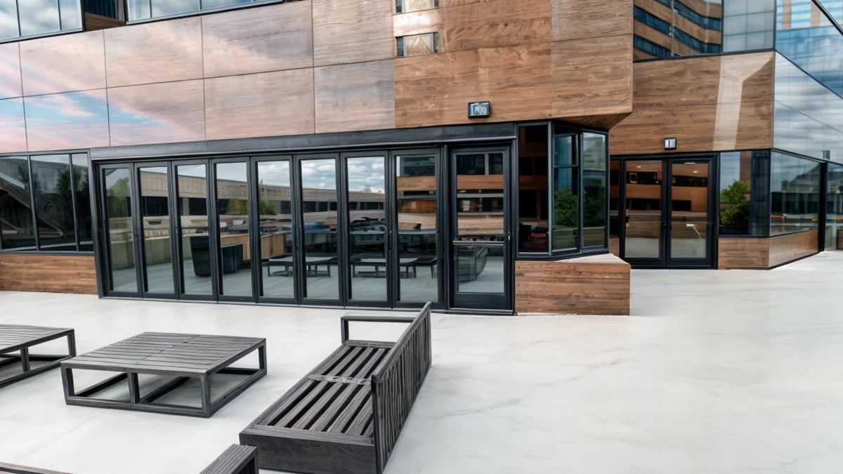 Thermal breaks, insulated glass, impact-resistant glazing, seals, hardware, and anchoring must work together for the complete entrance to perform properly