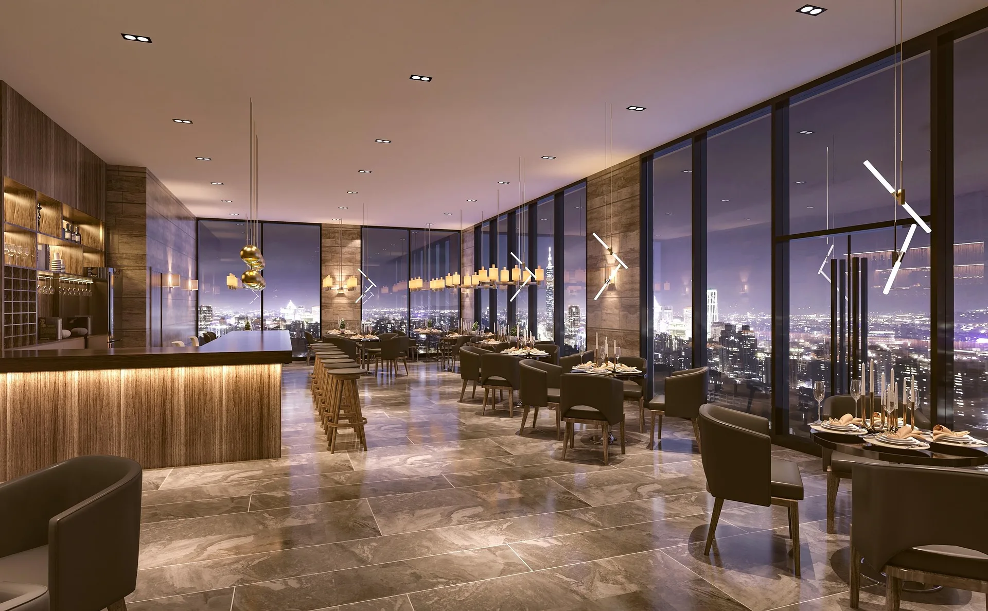 Commercial rooftops can combine operable glass doors, fixed glazing and aluminum systems to connect enclosed rooms with terraces and outdoor amenities.